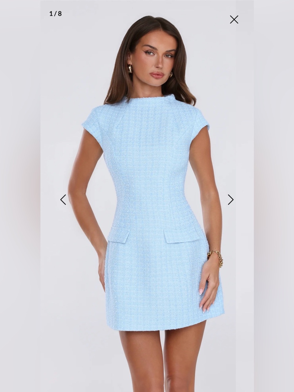 Elegant Cap-Sleeve Textured Dress in Light Blue